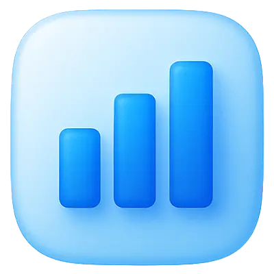 Icono de gráfico de barras ascendentes en azul, representando análisis financiero y crecimiento.
