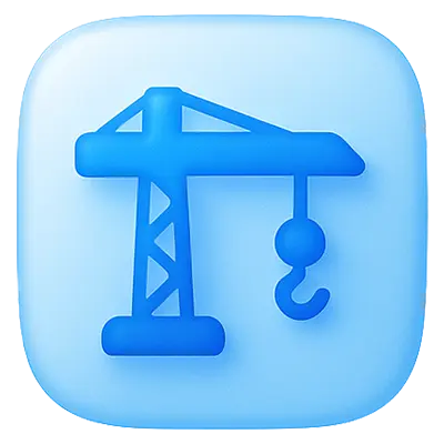 Icono de grúa de construcción, representando la creación y estructuración de un departamento financiero sólido.